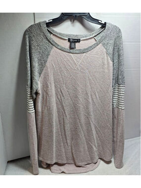 Women's Miss Chievous Long Sleeve Tee L Pink Gray Striped
